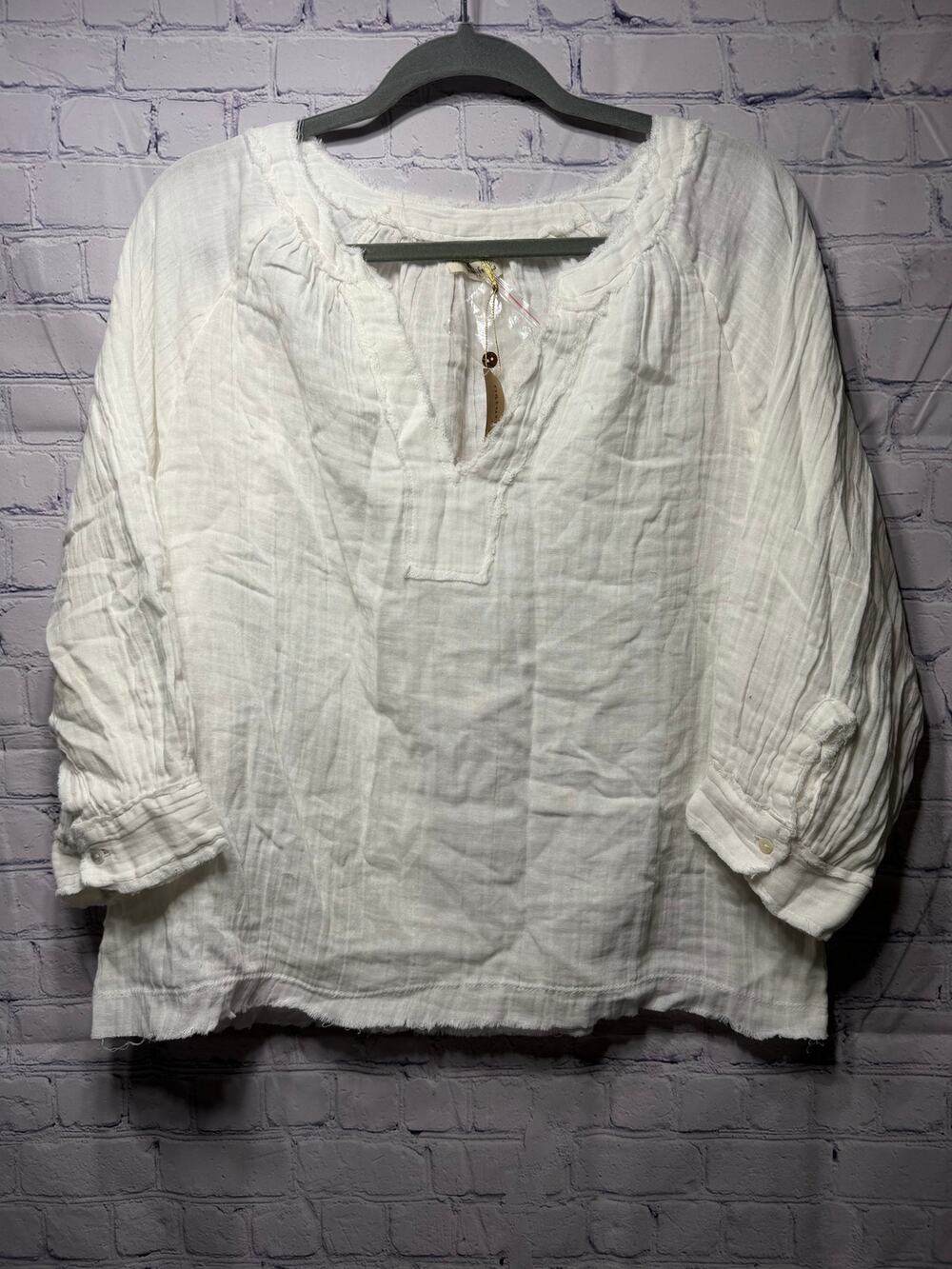 Natural Life Gauze Long Sleeve V-Neck Top White Sz L NWT Boho Cotton